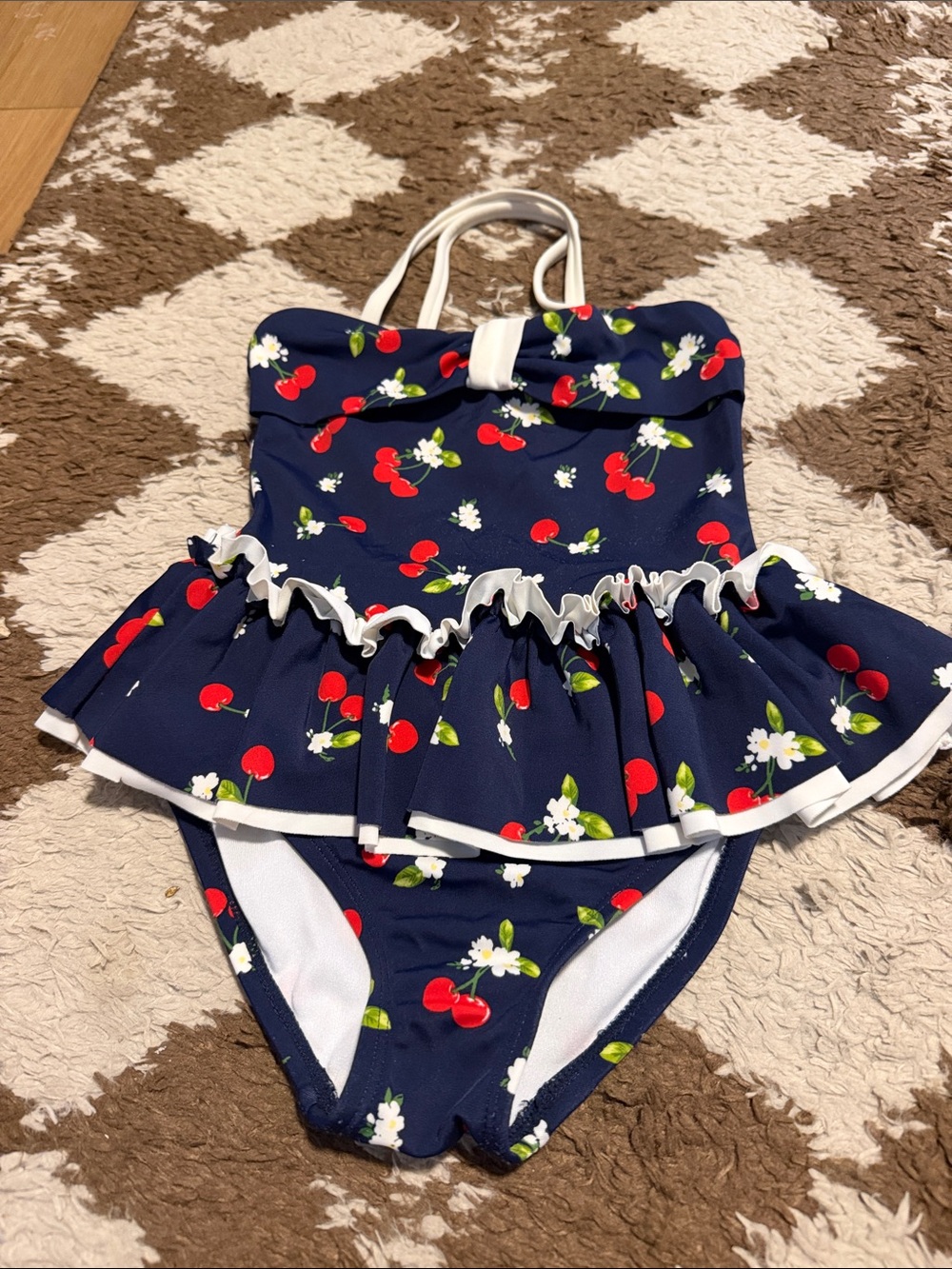 Janie and Jack Navy Cherry Ruffle One-Piece Swimsuit